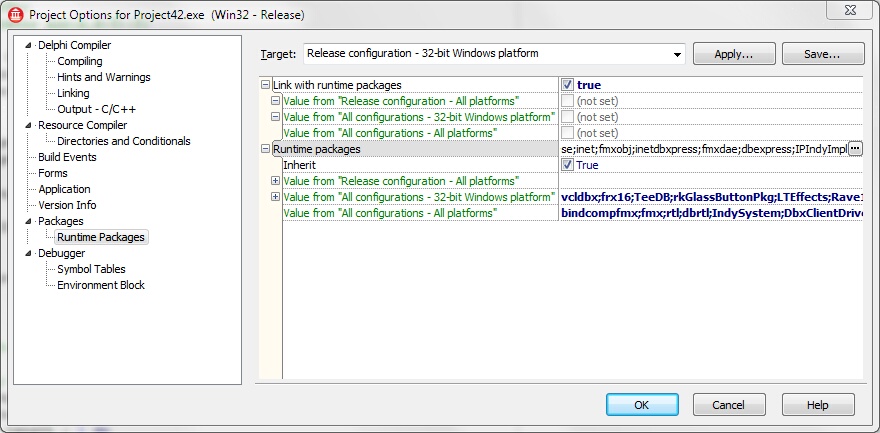Delphi packages. Rad build with runtime packages.