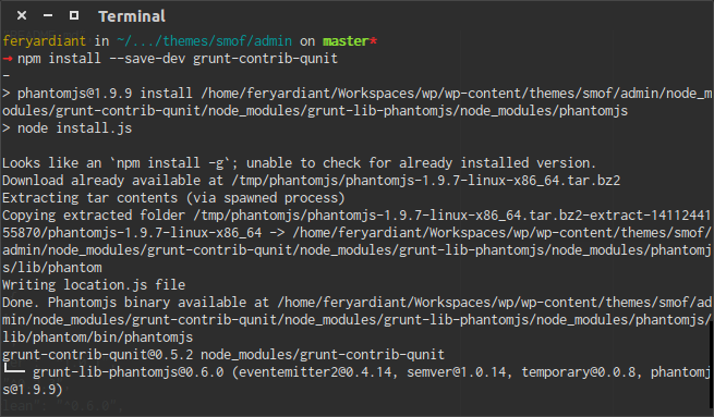 Linux install npm. PHANTOMJS.