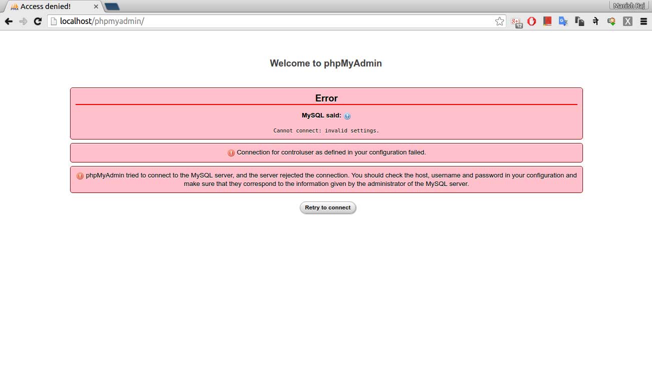 Mysql connect access denied for user. Phpmyadmin только просмотр. access is denied.