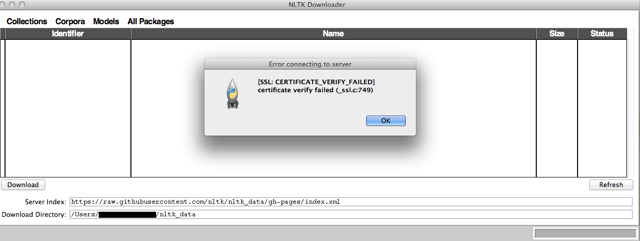 Ssl certificate failed python. Import NLTK. NLTK Metric packages. NLTK.