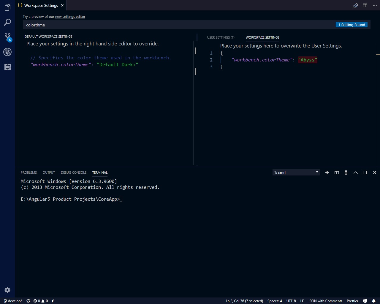 Visual Studio code рабочая область.